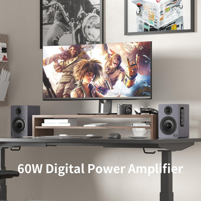IBALL·BOX H2 Bookshelf Speakers, 60W Stereo, Record Player/Computers Speakers, DSP, Carbon-Fiber Woofer, Silk Tweeter, Optical/USB-C/AUX, Bluetooth 5.3, Slate Blue