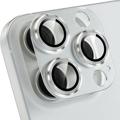 Choiche Compatible for iPhone 16 Pro/iPhone 16 Pro Max Camera Lens Protector, Bling Camera Cover with 9H Tempered Glass Lens Screen Protector Metal Ring Decoration Accessories(Silver)