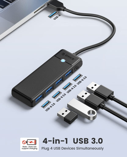 ORICO USB 3.0 Hub, 4-Port USB Hub with 6Ft Long Cable, Ultra Slim USB Splitter for Laptop MacBook Pro, iMac, Surface Pro, XPS, PS5，PC, Flash Drive, Mobile HDD