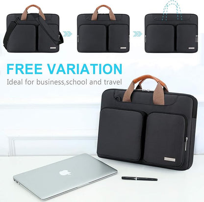 Lacdo 360° Protective Laptop Shoulder Bag for 15 inch New MacBook Air M4 A3241 2025, M3 A3114, M2 A2941 2024-2023, 15 inch MacBook Pro A1990 A1707, Dell XPS 15 Plus 2022-2020 Computer Case Bag, Black