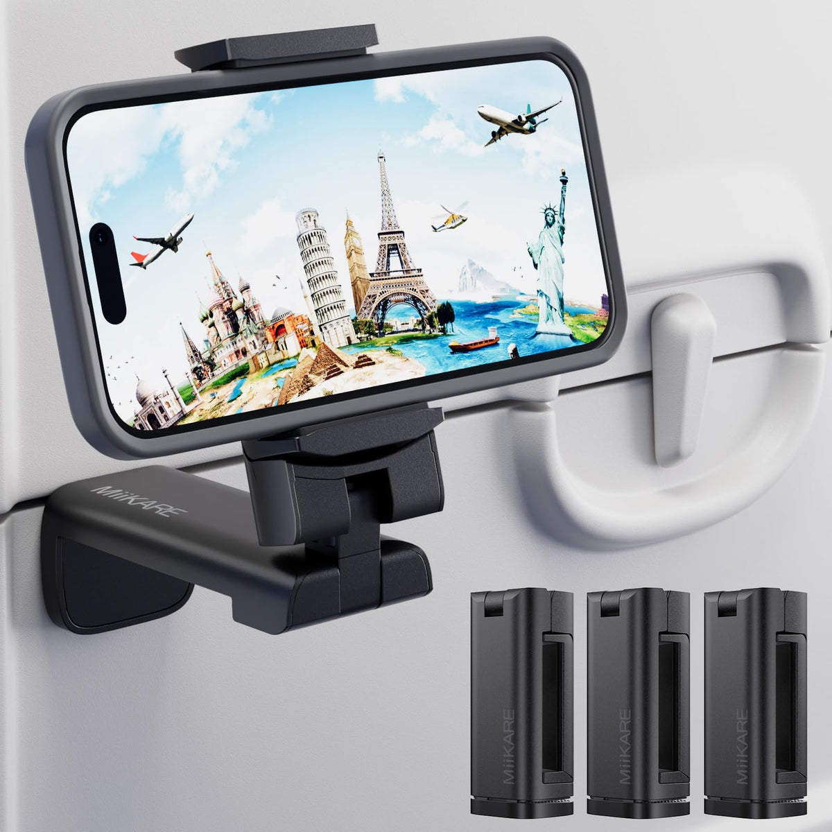 MiiKARE 2PCS Airplane Phone Holder, Plane Travel Essentials, Black & Black