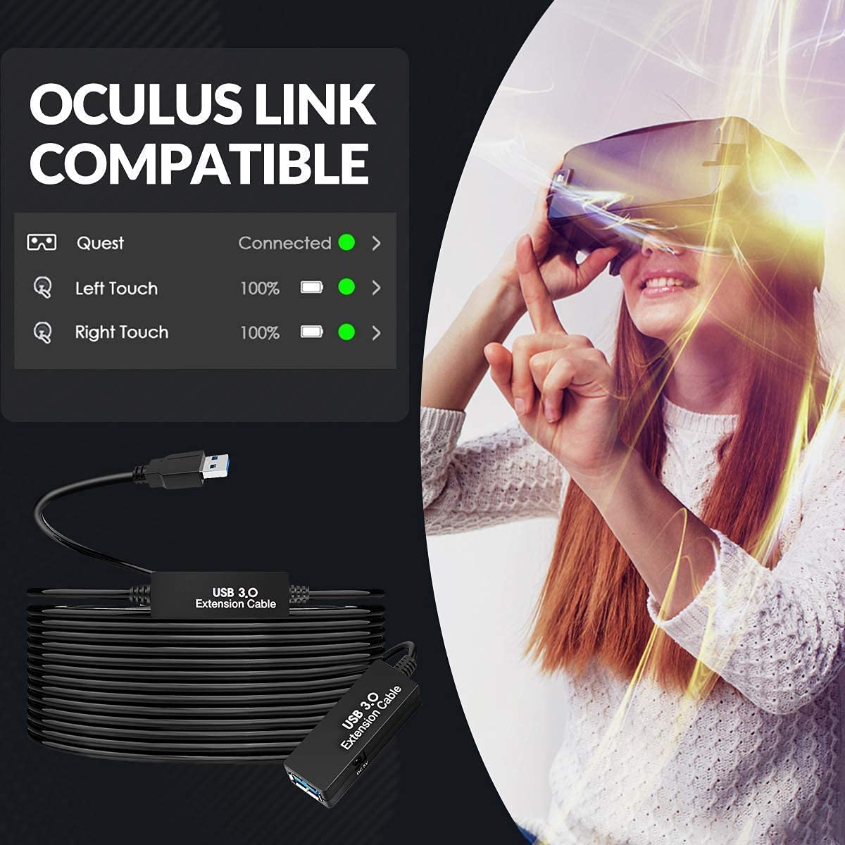 S.H.Y SPRUCES 33FT USB 3.0 Active Extension Cable,USB Extension Cord A-Male to A-Female,Compatible with Oculus Quest 3 VR,Headset,Hard Drive,Printer,Webcam,Scanner,PS4 More