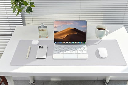 ALOANES Silvery Waterproof Desk Mat, Large Mouse Pad with Extended Mouse Mat, with Anti Slip Base, Stitched Edge, Grain Jacquard Surface, Perfect for Gamer, Office & Home, 3XL(15.74''x35.43''x0.12'')