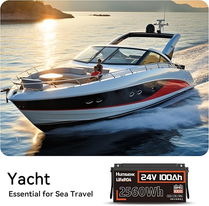HumsiENK 24V Lithium Battery 100Ah LiFePO4 Batterys 2 PCS, Built-in 100A BMS with Low-Temp, 15000+ Deep Cycles, 2560Wh Lithium Iron Phosphate Battery, for RV Solar Energy Off Grid Trolling Motor