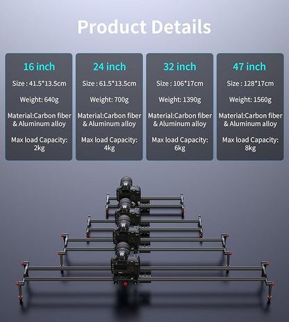 Zecti Camera Slider 24"/60 cm Adjustable Carbon Fiber Camera Dolly Track Slider Video Stabilizer Rail for Camera DSLR Video Movie Photography Camcorder Stabili & Phone, Black