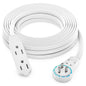 Maximm Cable 25 Ft 360° Rotating Flat Plug Extension Cord/Wire, 16 AWG Multi 3 Outlet Extension Wire, 3 Prong Grounded Wire - White - UL Certified