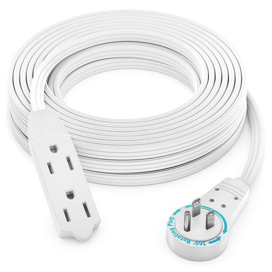 Maximm Cable 10 Ft 360° Rotating Flat Plug Extension Cord/Wire, 16 AWG Multi 3 Outlet Extension Wire, 3 Prong Grounded Wire - Black - UL Certified