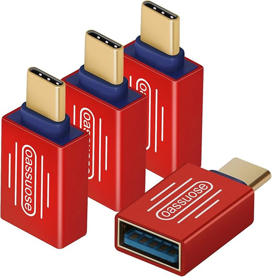 Oassuose USB C to USB 3.0 Adapter [4-Pack Gold-Plated]，USB C Male to USB 3.0 Female OTG Adapter for MacBook Pro 2020,MacBook Air 2020,iPad mini/Pro 2021,iMac 2020 and Other Type C Devices (Red)