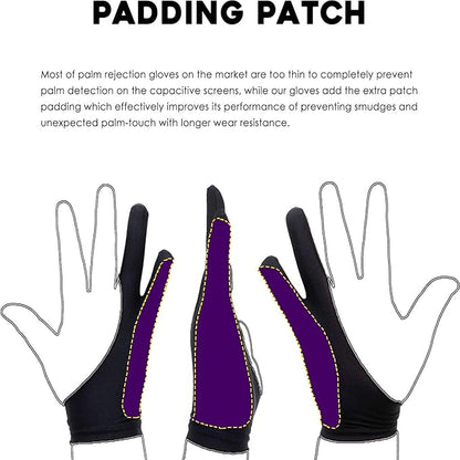 AKX Artist Glove, Palm Rejection Drawing Glove for Graphic Tablet, iPad - Smudge Guard, 2-Finger, Good for Left and Right Hand (Black, Medium, 2 Pack)