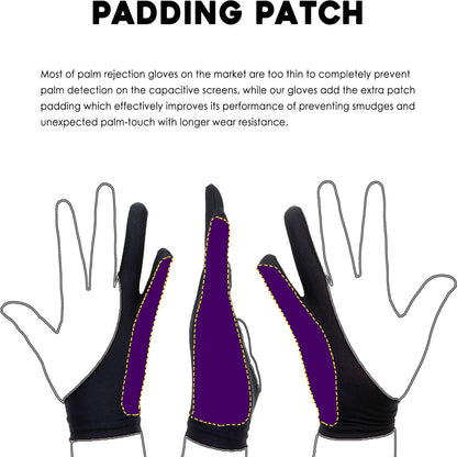 AKX Artist Glove, Palm Rejection Drawing Glove for Graphic Tablet, iPad - Smudge Guard, 2-Finger, Good for Left and Right Hand (Black, Large, 2 Pack)