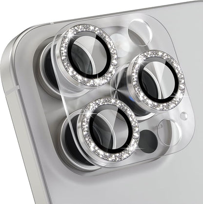 Choiche Compatible for iPhone 16 Pro/iPhone 16 Pro Max Camera Lens Protector, Bling Camera Cover with 9H Tempered Glass Lens Screen Protector Metal Ring Accessories (Clear-Titanium Natural)