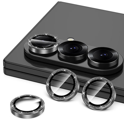 Avocase for Samsung Galaxy Z Fold 7 Camera Lens Protector, Individual Metal Ring Tempered Glass Lens Cover, [Strong Adsorption] Scratch Resistant Ultra-Thin HD Clear Lens Cover, 1 Set-Black Sparkly