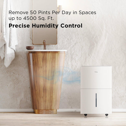 TCL 4500 Sq. Ft. 50-Pint Smart Dehumidifier, Energy Star 2024, Ideal for Whole House, Including Basements, Bedrooms, Bathrooms, Attics & Garages, Compatible with Alexa/Google Assistant