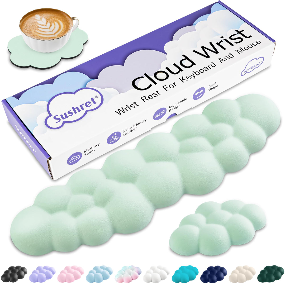 Sushret Cloud Wrist Rest Keyboard, Cloud Keyboard Wrist Pad Set with PU Leather Memory Foam, Cute Arm Rest for Palm Support, PC/Gaming Desk Accessories/Office Setup/Computer Hand Cushion - Purple