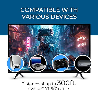 OREI 4K @ 120Hz HDMI Over Ethernet Extender Balun - HDBaseT UltraHD 8K@30hz CAT6/7 Cable with HDR, CEC & IR Control, RS-232 Up to 400 Ft Power Over Cable Audio Out (BK-EXB400R-K)