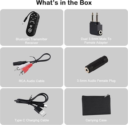 Bluetooth 5.4 Transmitter Receiver, 2 in One Airplane Audio Adapter with Low Latency, Dual Mode Connection for 2 Devices, Wireless Transmitter Adapter for Flight Travel/TV/Car/Gym/Home Stereo
