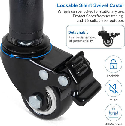 Laptop Tripod on Wheels with 2 Shelves, Portable Projector Floor Stand Adjustable Height 25.9 to 51.8 Inch with Phone Holder