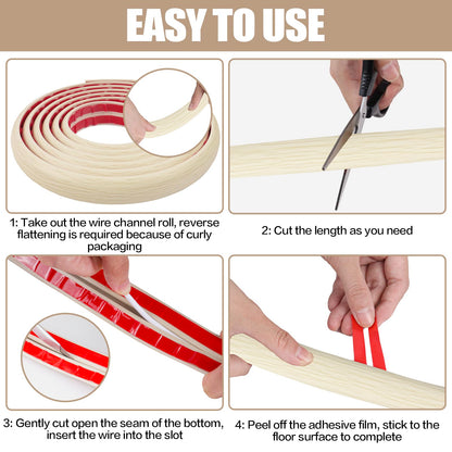 Floor Cord Cover Self Adhesive Cord Hider,10FT Cable Management, Extension Strip Protector for Wires, Prevent Cable Trips for Offices, Gyms, Exhibitions Cavity:0.39"(W) x 0.27"(H) Yellow Wood