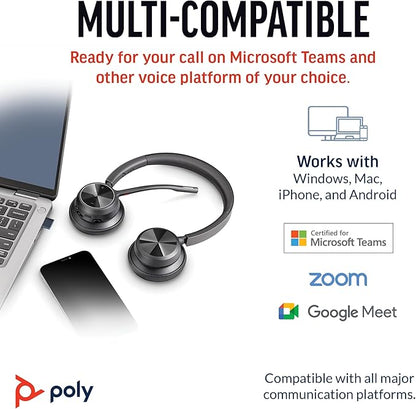 Poly Voyager 4320 UC Wireless Headset & Charge Stand (Plantronics) - Stereo Headphones w/Noise-Canceling Boom Mic - Connect PC/Mac/Mobile via Bluetooth-Works w/Teams (Certified), Zoom-Amazon Exclusive
