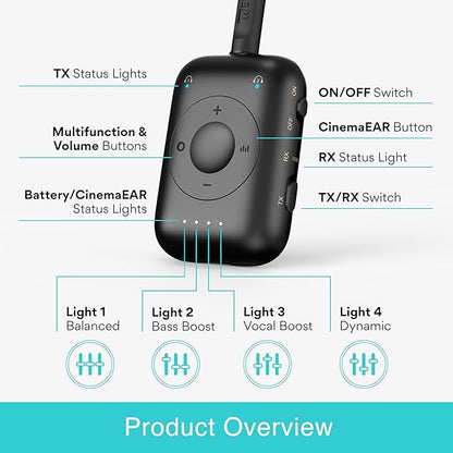 MEE audio Connect Air Pro Bluetooth Wireless Audio Transmitter & Receiver for AirPods or Bluetooth Headphones, 2-in-1 Adapter with Detachable Cable 3.5mm Aux Audio Jack for Airplanes, Auto, Gym, Black