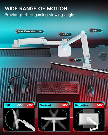 Vertical Dual Monitor Mount for 17-49 Inch Ultrawide Heavy Duty Curved Screen Stacking, Computer Monitor Arm Desk Mount with USB, Gas Spring Adjustable Vesa Stand, White