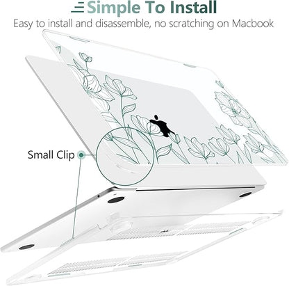 TWOLSKOO Compatible with M4 MacBook Air 13.6 inch Case 2025-2022 Release M4 A3240 M3 A3113 M2 A2681, Plastic Hard Shell & Keyboard Cover & Type C Adapter & Screen Protector, Botanical Line Art