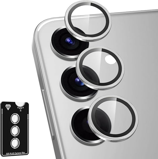 Avocase for Samsung Galaxy S25 Plus Camera Lens Protector, Individual Metal Ring Tempered Glass Lens Cover, [Strong Adsorption] Scratch Resistant Ultra-Thin HD Clear Lens Cover, 1 Set-Silvery