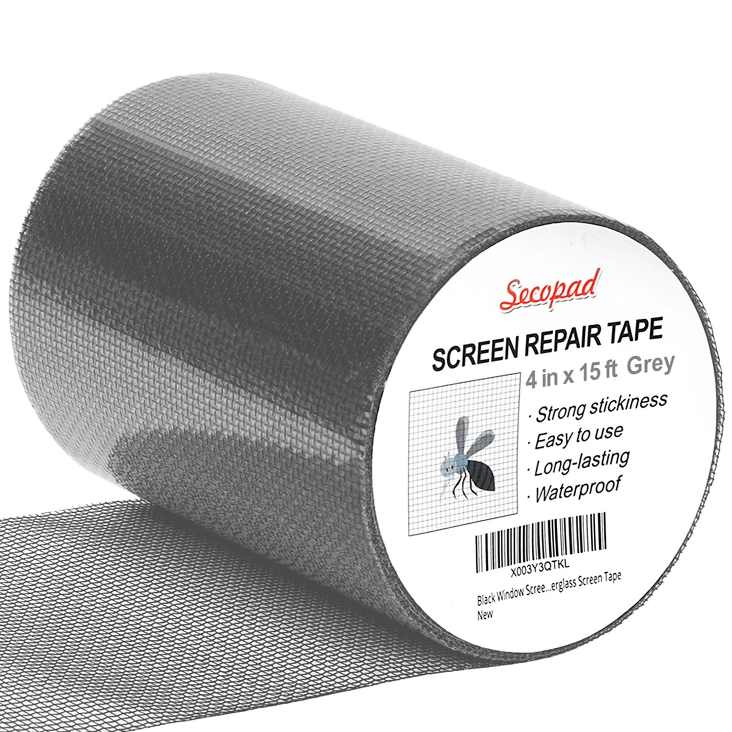 Secopad 4" x 180" (15FT) Screen Repair Tape, Screen Repair Kit, Grey