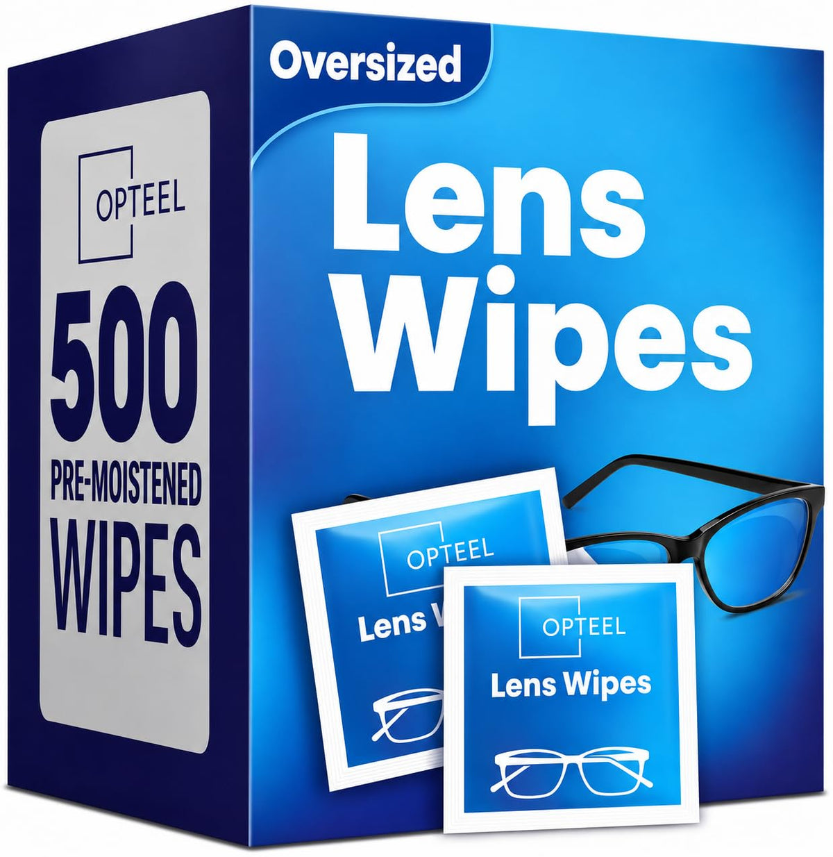 OPTEEL Lens Wipes for Eyeglasses - Pre-moistened Eyeglass Lens Cleaning Wipes - 500 Lens Wipes Individually Wrapped Sracth-Free Streak-Free Eye Glasses Wipes Lens Cleaner for Sunglass & Camera Lens