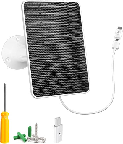 Solar Panel for Security Camera, 5W USB Solar Panel for DC 5V Security Camera, Micro USB & USB-C Port Solar Panel, IP65 Waterproof Solar Charger for Camera,360° Adjustable Mounting 13ft Cable, 1 Pack