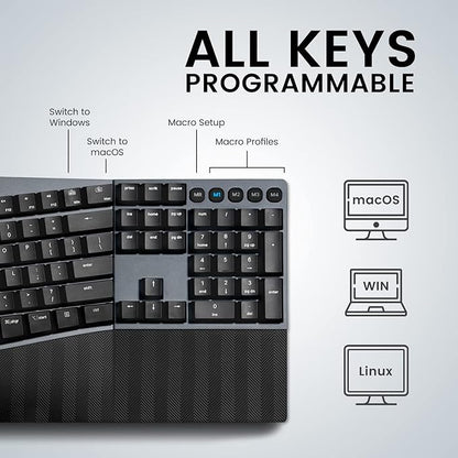Perixx PERIBOARD-535BR Wired Ergonomic Mechanical Split Keyboard - Low-Profile Brown Tactile Switches - Programmable Feature with Macro Keys - Compatible with Windows and Mac OS X - US English, Black