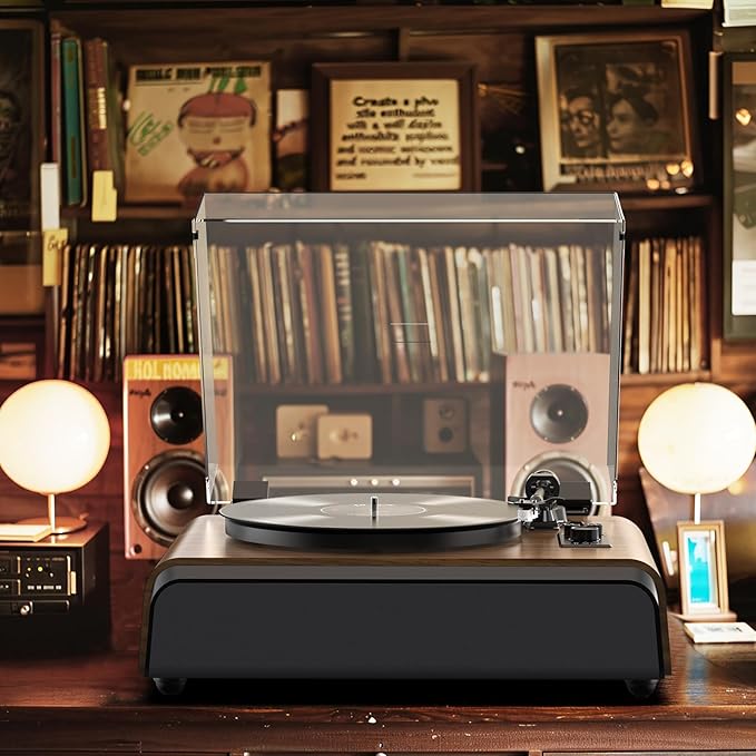 Record Player High-Fidelity Turntable with 2.1 Channel Sound System Built-in Subwoofer for Enhanced Bass, Vinyl Record Player with Magnetic Cartridge BT5.3 Playback RCA Out Aux in Belt-Drive 33/45RPM