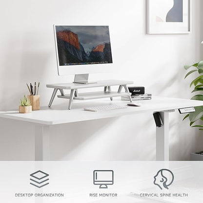 Fenge Monitor Stand, Monitor Stands Riser for Desk, 23.6 Inch Wood Desk Shelf with Storage Organizer and Cable Management for Office Desk Accessories