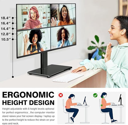 Single Monitor Stand VESA Mount for 13-32 Inch Screens, Free-Standing Monitor Riser with Swivel Tilt Rotation Height Adjustable, Universal Desk Stand up to 44lbs, VESA 75x75, 100x100mm