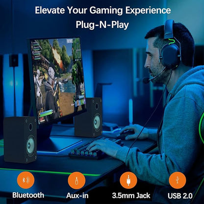 LONPOO Blueooth Computer Speakers for Desktop PC and Laptop, Plug-N-Play, 30W RMS Active Bookshelf Speaker with 3-Inch Full Range Speaker,Support USB Playback,Aux-in and 3.5mm Earphone Port