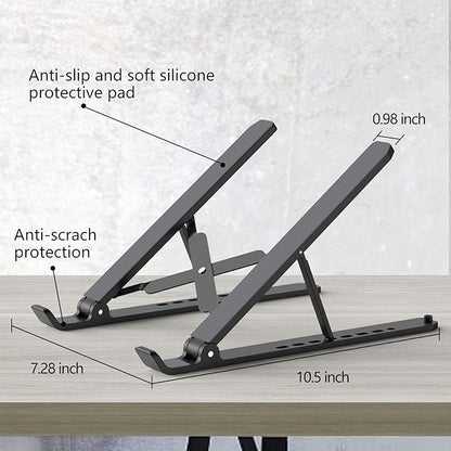 Laptop Stand for Desk, Adjustable Laptop Riser ABS+Silicone Foldable Portable Notebook Holder, Ventilated Cooling Notebook Mount Computer Stand for 10-15.6” Laptops,Tablets-Black