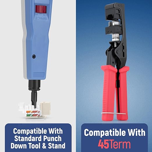Everest 45° Angled RJ45 Cat6 Keystone Jacks 50-Pack in Light Almond - Slim Profile Female RJ45 Connectors - Cat 6 Keystone Jack - Compatible with 45° Angled Speed Termination Tool - 45Term