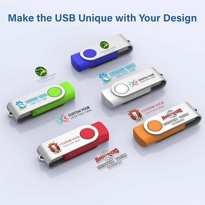 Personalized Flash Drives 4GB, Wooolken Customizable USB 2.0 Thumb Drives 10/20/50/100 Pack, Logo Memory Stick Custom Flash Drive Engraved Logo (Mixcolors)