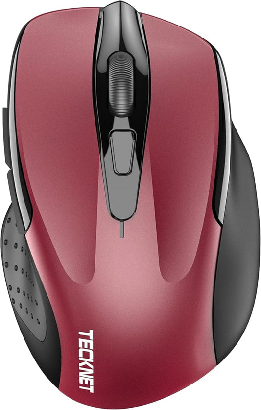 TECKNET Wireless Mouse, BT 5.0/2.4G, Silent 4800 DPI 6 Buttons, Red