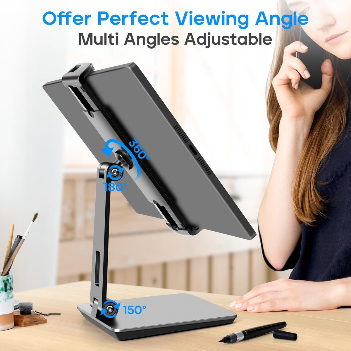 iPad Stand, Tablet Stand 360° Swivel, Aluminum Desk Holder 4.7-17", Black