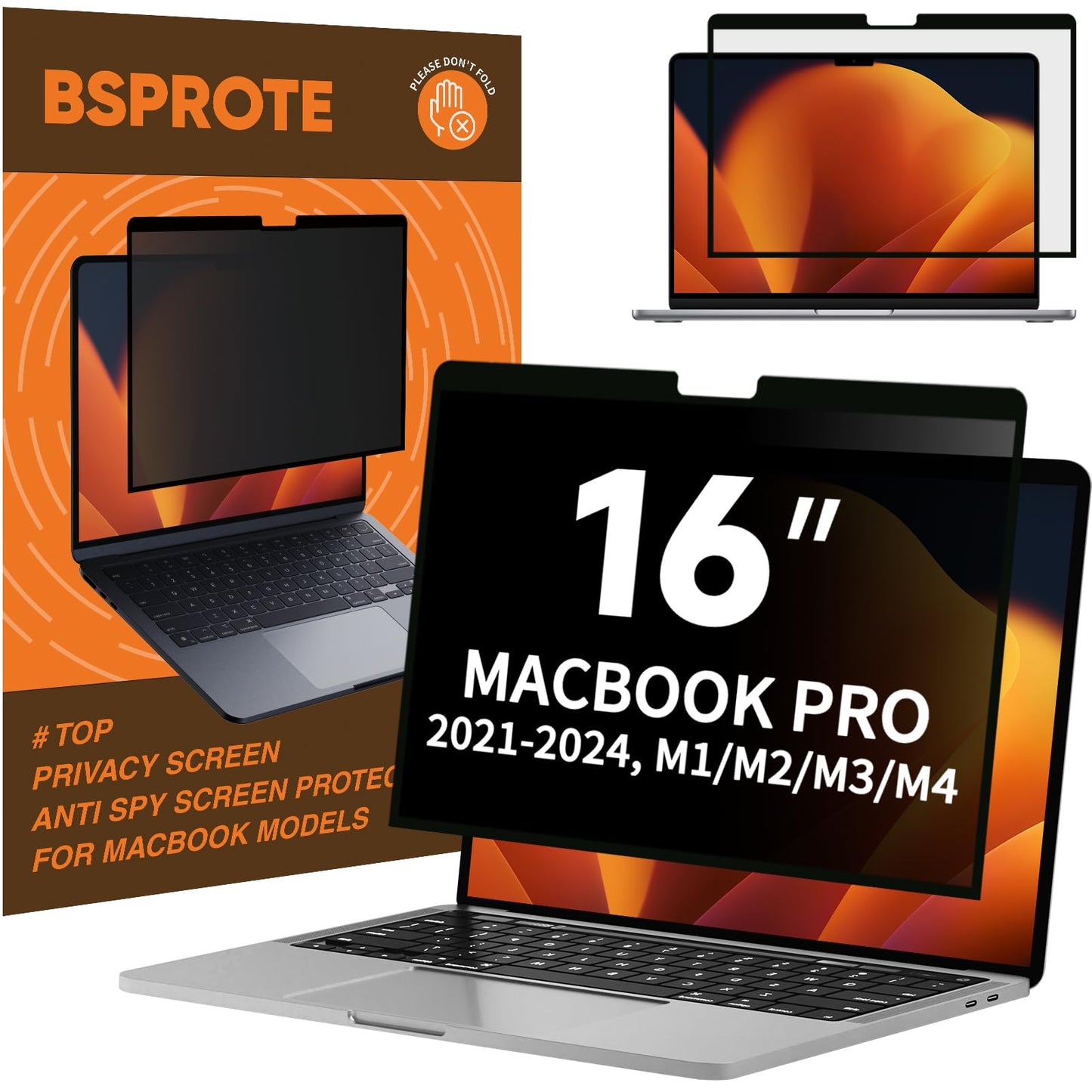 BSPROTE Privacy Screen for MacBook Pro 16 Inch (2021-2024, M1, M2, M3, M4), Removable Anti-Spy Filter for Mac Pro 16.2", Eye Protection HD Anti-Scratch