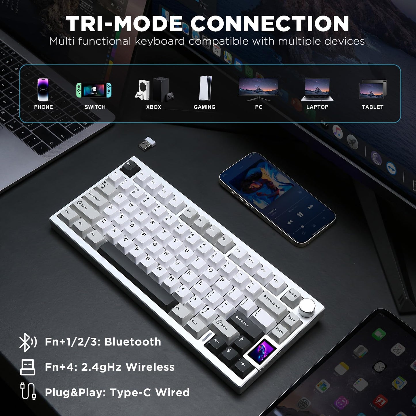 YUNZII AL80 75% Wireless Aluminum Mechanical Keyboard(Silver,Gateron Zero)
