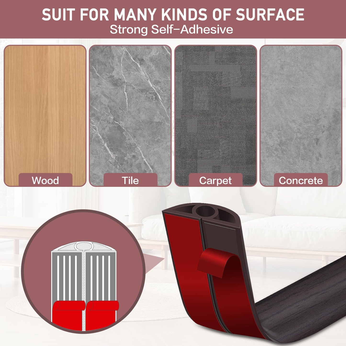 LSGCQ Floor Cord Cover Self Adhesive Cord Hider Floor Cable Management