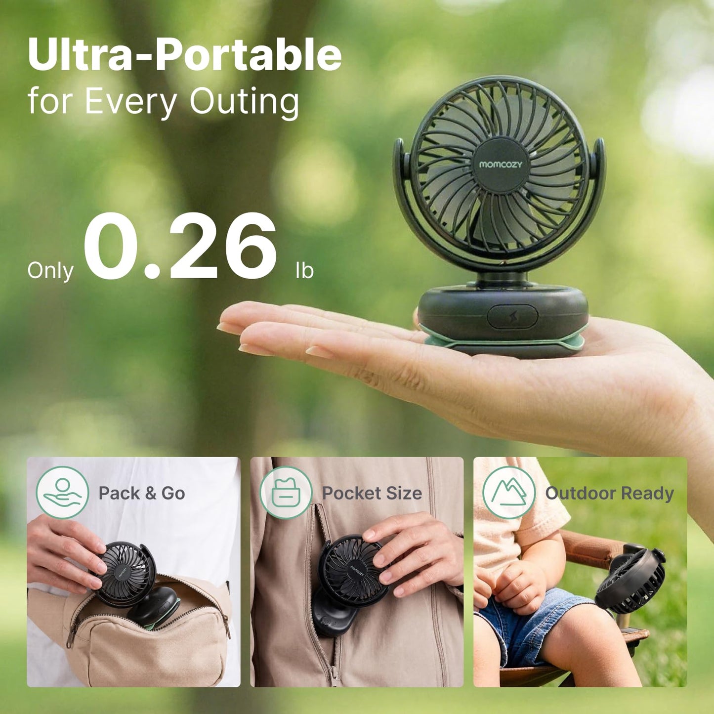 Momcozy Portable Stroller Fan with Clip, 4-Speed Mini Cooling Fan, 0.26 Lb