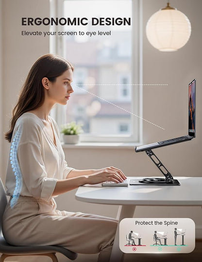 Lamicall Adjustable Laptop Stand for Desk - 360 Rotating Base Ergonomic Computer Stand, Aluminum Laptop Riser Foldable Protable for Office Home fits MacBook Air Pro, Dell, HP (10-17.3'') - Black
