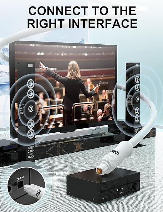 EMK White Optical Audio Cable [12ft/4M] - Digital SPDIF Toslink Fiber Optic Cable for Sound Bar, TV, Home Theater, Blu-ray Player - White, High-Speed, Low-Loss, Gold-Plated Connectors