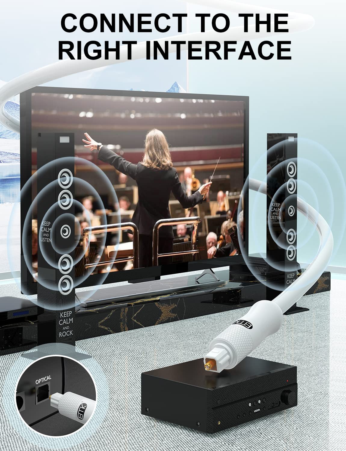EMK White Optical Audio Cable [14ft/4.6M] - Digital SPDIF Toslink Fiber Optic Cable for Sound Bar, TV, Home Theater, Blu-ray Player - White, High-Speed, Low-Loss, Gold-Plated Connectors