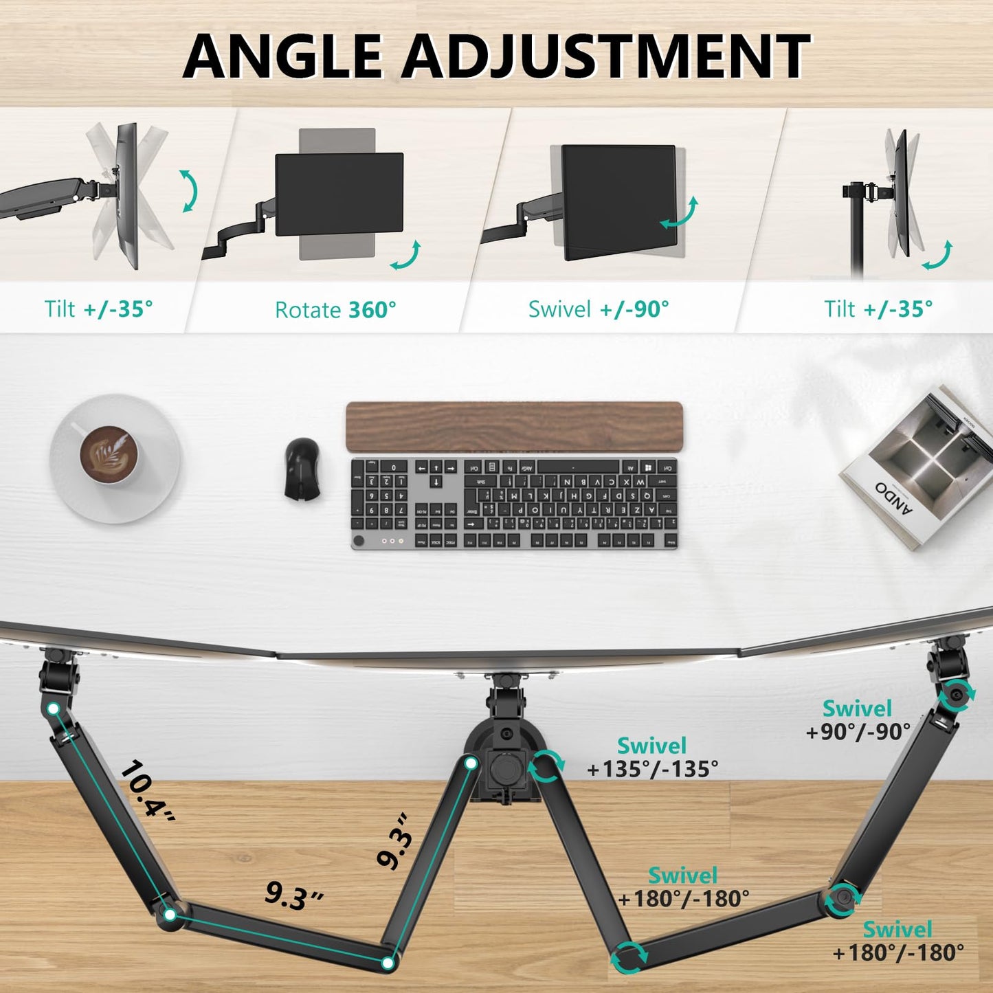 WALI Triple Monitor Mount, 3 Monitor Desk Mount for Screens 13-33 Inch, Multiple Monitors Stand with Tilt, Swivel, Rotation, Mounting Holes 75/100 mm, Black
