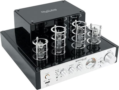Rockville BluTube 70W Tube Amplifier Stereo Receiver, Bluetooth, EDR, Compact Design, Warm Sound, for Home Audio Enthusiasts