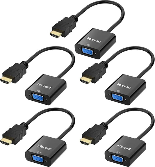 Moread HDMI to VGA, 5 Pack, Uni-Directional Gold-Plated HDMI to VGA Adapter (Male to Female) for Computer, Desktop, Laptop, PC, Monitor, Projector, HDTV, Chromebook, Raspberry Pi, Xbox and More